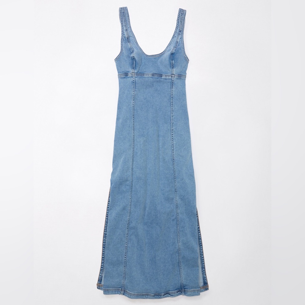 American Eagle Scoop Neck Maxi Denim Dress